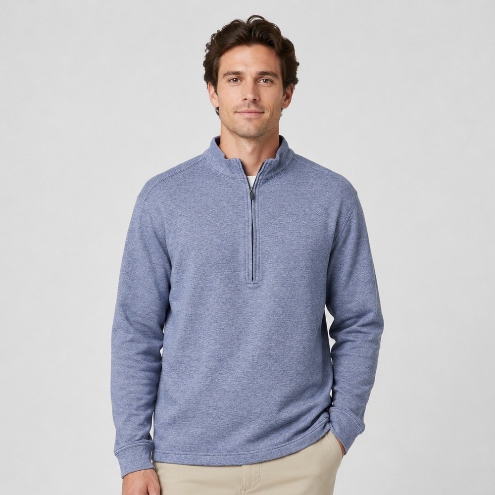 Straight Down Mens Blue Marled 100% Cotton Quarter Zip Pullover Sweater Size M